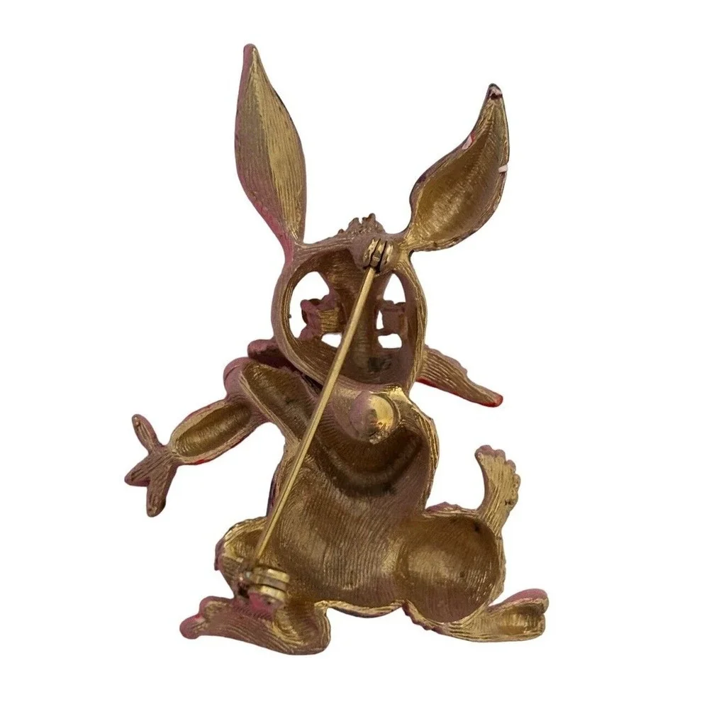 Hattie Carnegie Rabbit Brooch Whimsical Pin Pink Enamel Bunny Rabbit Unsigned